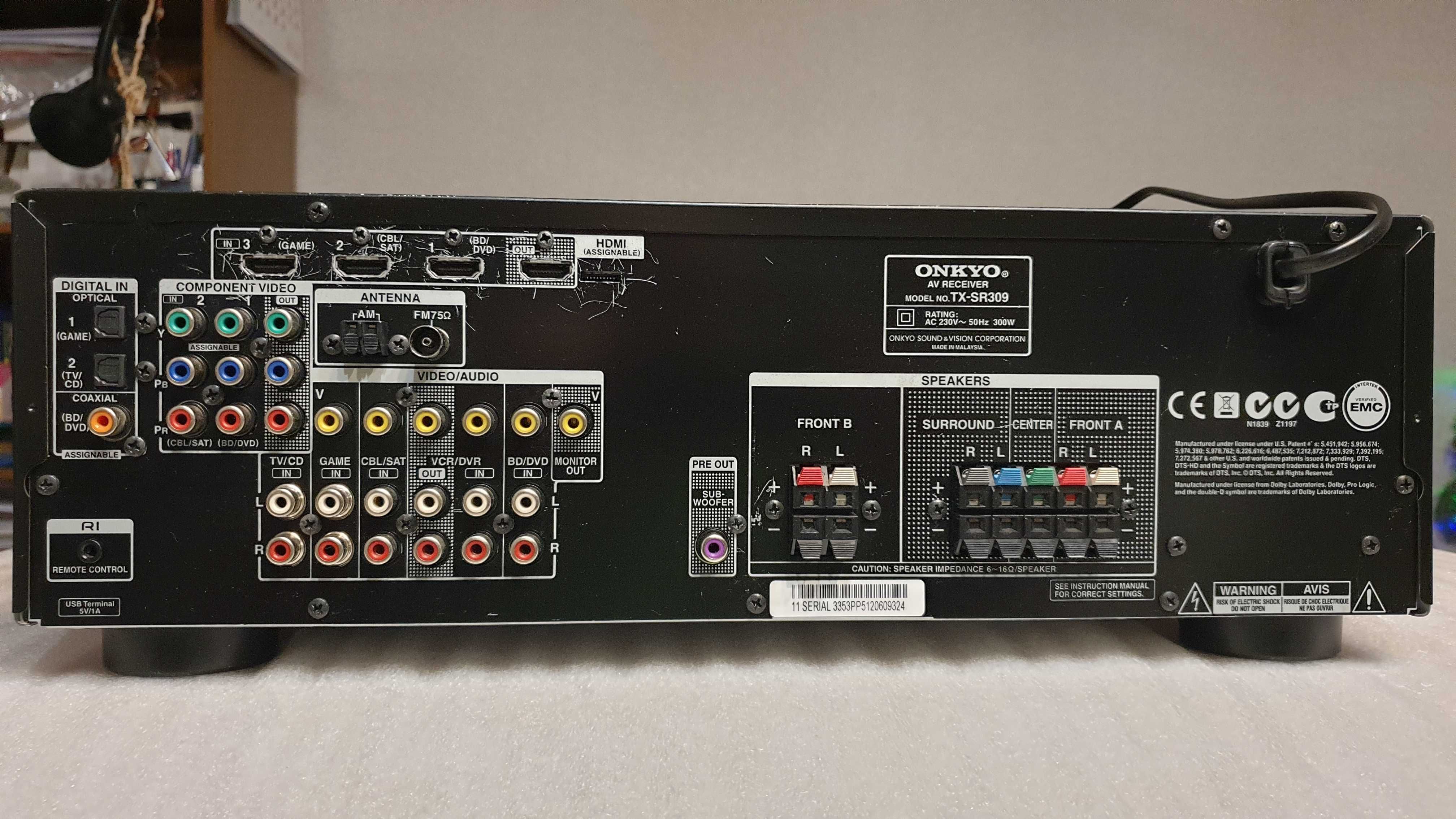 Ресивер Onkyo TX-SR309 5.1 TrueHD/3D/ARC/Opt/Coax/USB/FM 100W