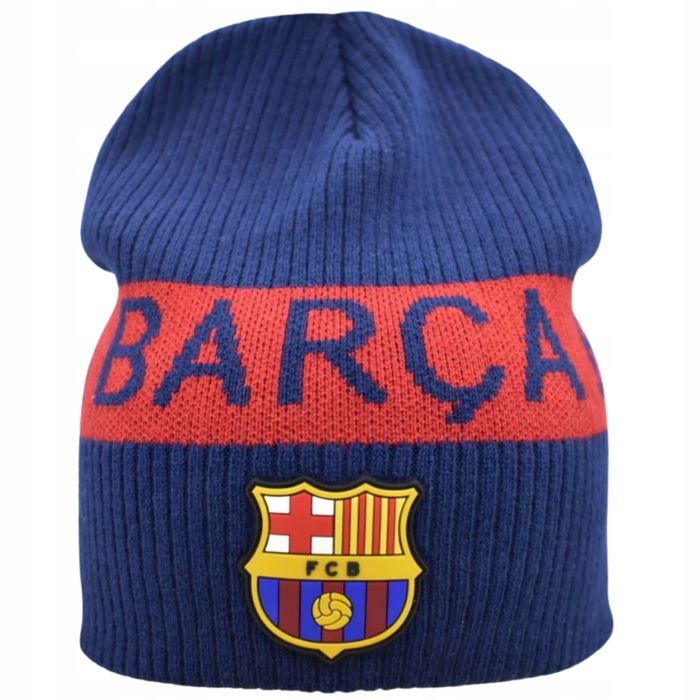 Czapka Zimowa Młodzieżowa Fc Barcelona Herb Logo Granatowa Napis