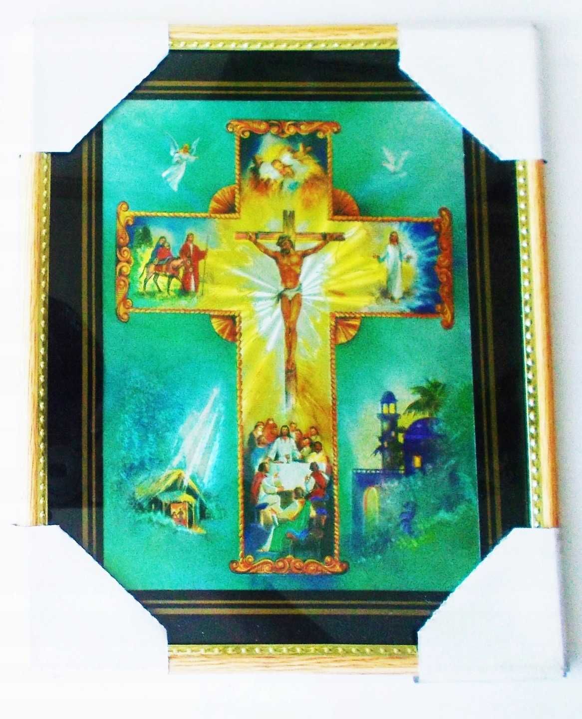 Krzyż Żywot Jezusa Dzieje Obraz laserowy oszklony ścienny stojący Rama