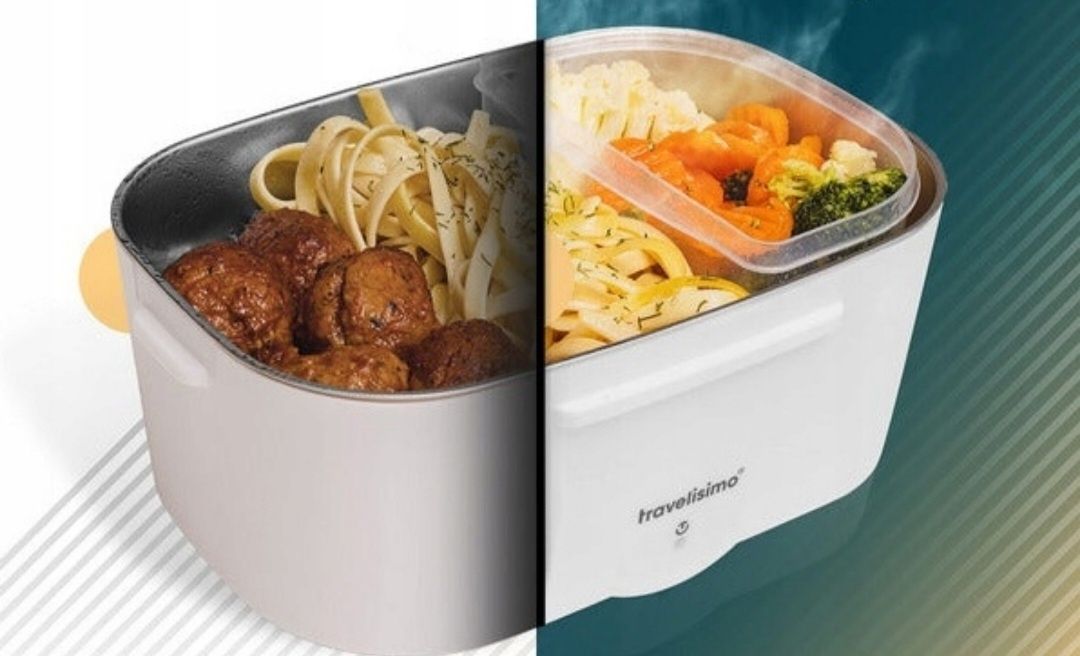 TRAVELISIMO Elektryczny Lunch Box, Czarno-Niebieski, Pojemność 1.5 L
