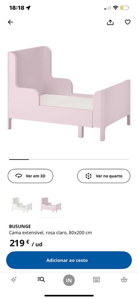 Cama extensivel criança cor rosa com colchao BUSUNGE