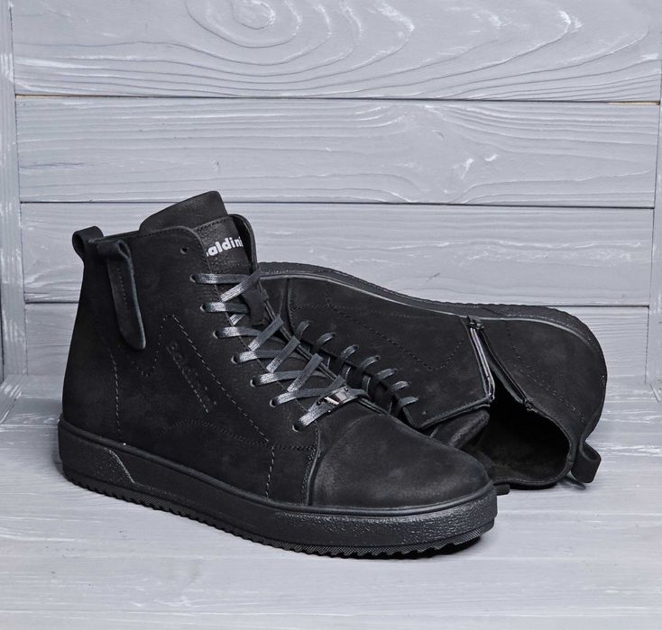 40-48 Мужские кожаные зимние черные коричневые ботики мех байка змейка