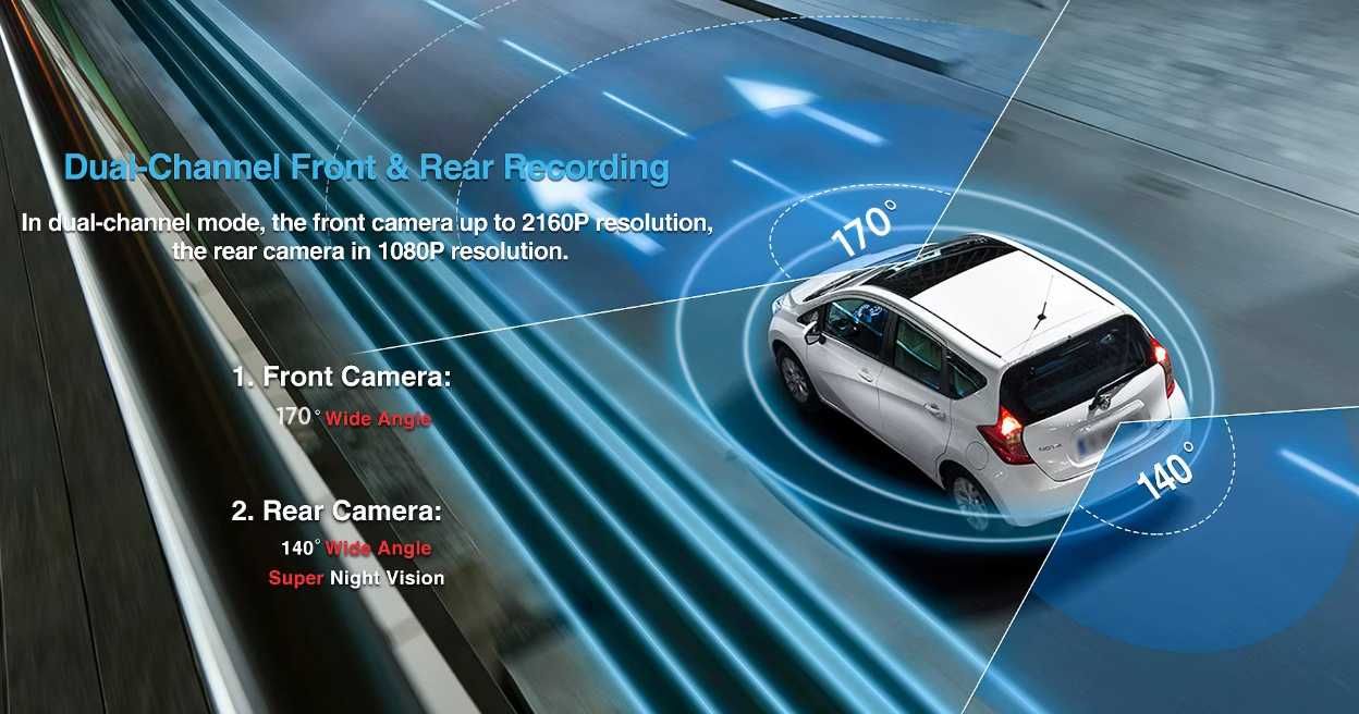 Rejestrator 4K FHD WiFi GPS ekran 3-cale 2-kamery sensor Sony G-sensor
