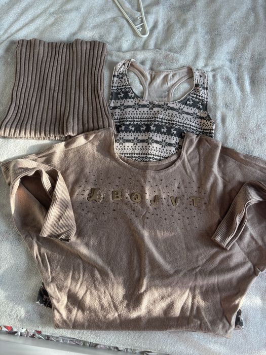 Bezowy set komplet 3rzeczy komin bokserka i swetrek