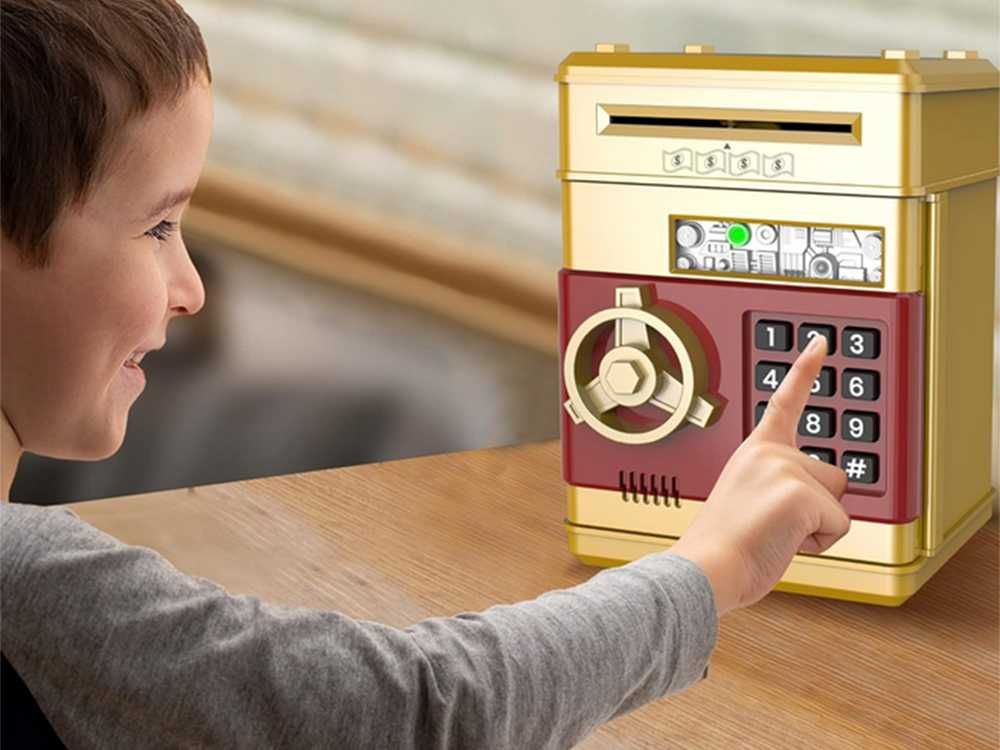 Skarbonka sejf bankomat na kod dostępu banknoty