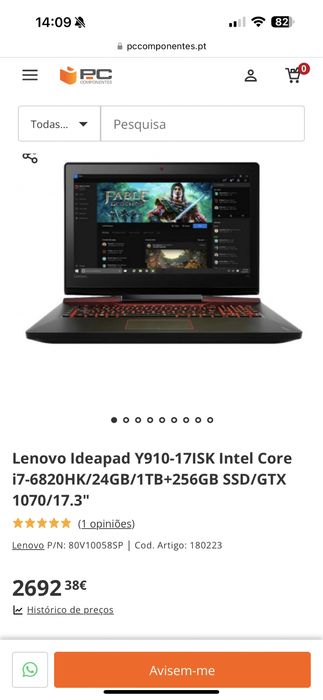 Lenovo y910-17isk i7  17.3” 32GB 1TB GTX 1070 8GB troca
