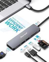 Hiearcool Hub USB-C HDMI 4K USB 2x 3.0 SD TF 7w1 Macbook Dell 100W