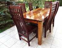 Indyjski komplet do jadalni - stół 180x90 + 6 krzeseł drewnianych