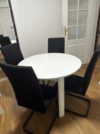 Biały stół okrągły rozkladany + 4 krzesła