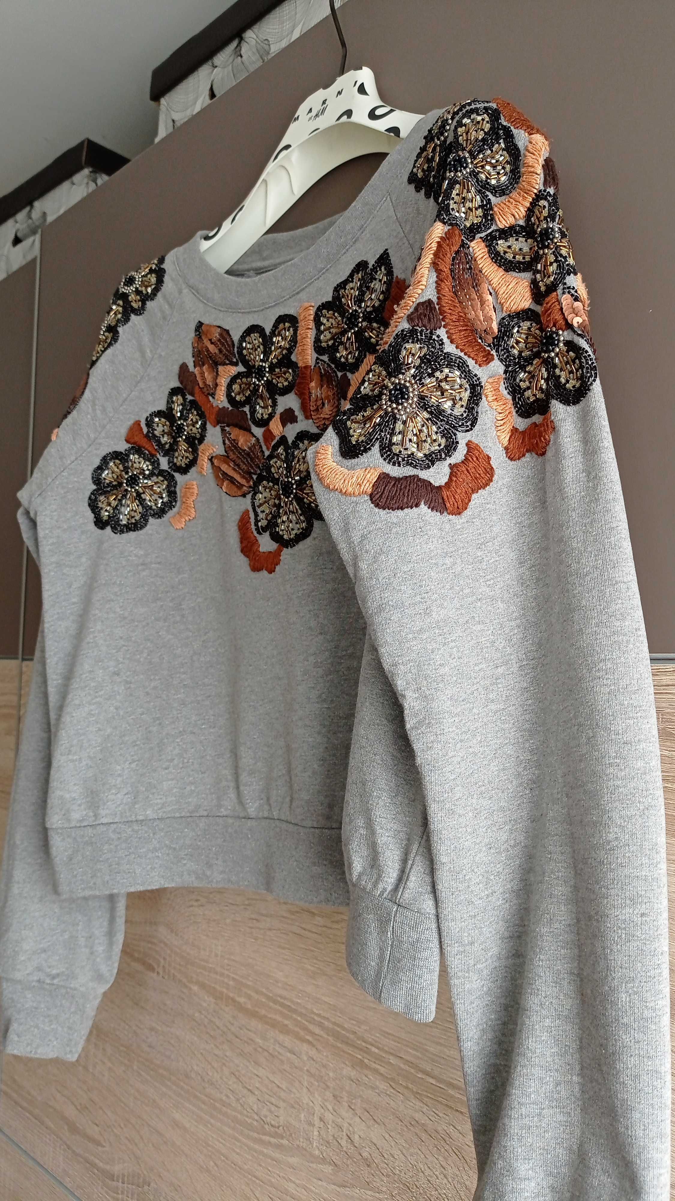 Szara haftowana bluza H&M Trend 34