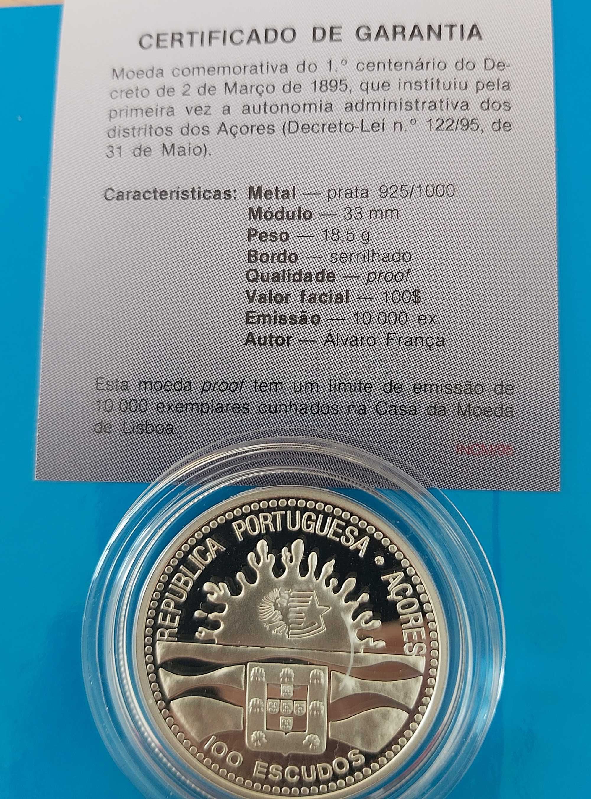 100$00 de 1995, 1º Centº Autonomia dos Açores Prata proof