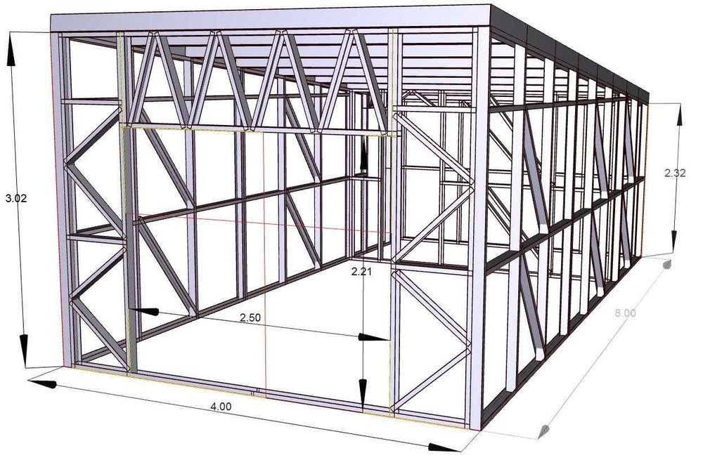 Комплект гаража, навеса, беседки из ЛСТК из оцинкованного профиля
