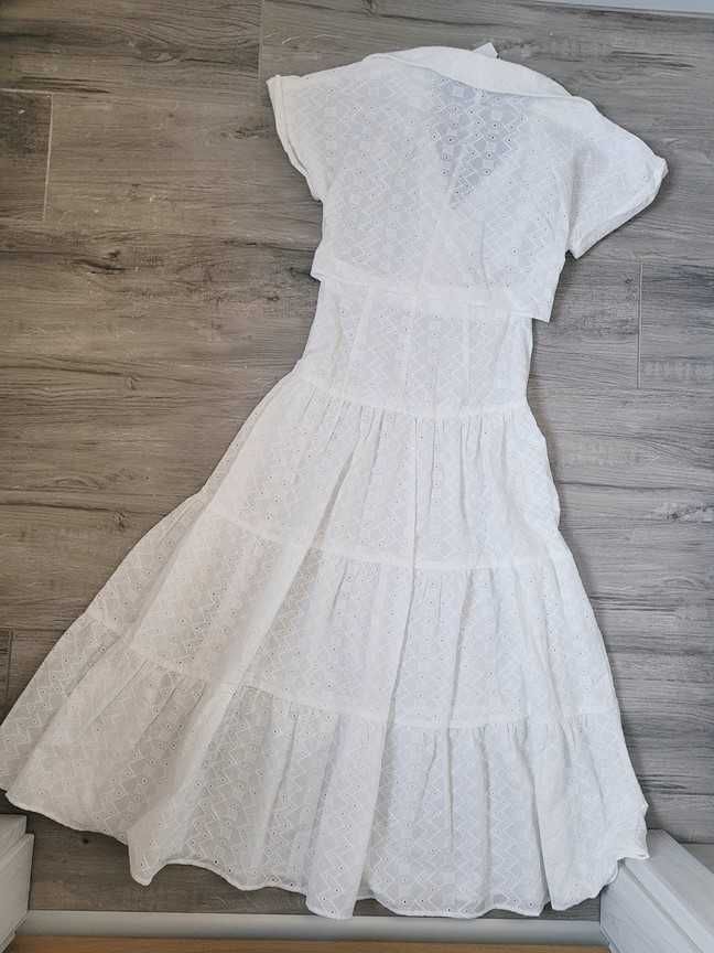 Biała ażurowa haftowana sukienka boho Zara
