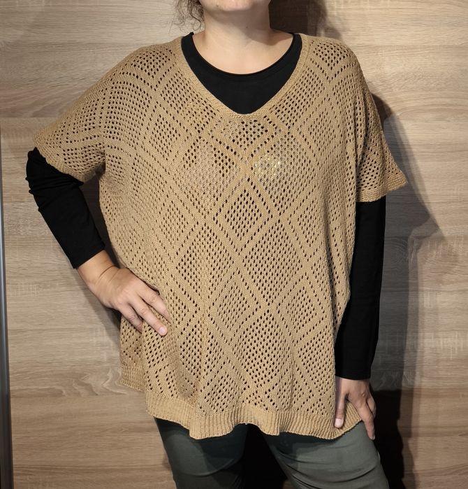 Sweter ażurowy kawa cappuccino oversaze made in italy roz M-4xl
