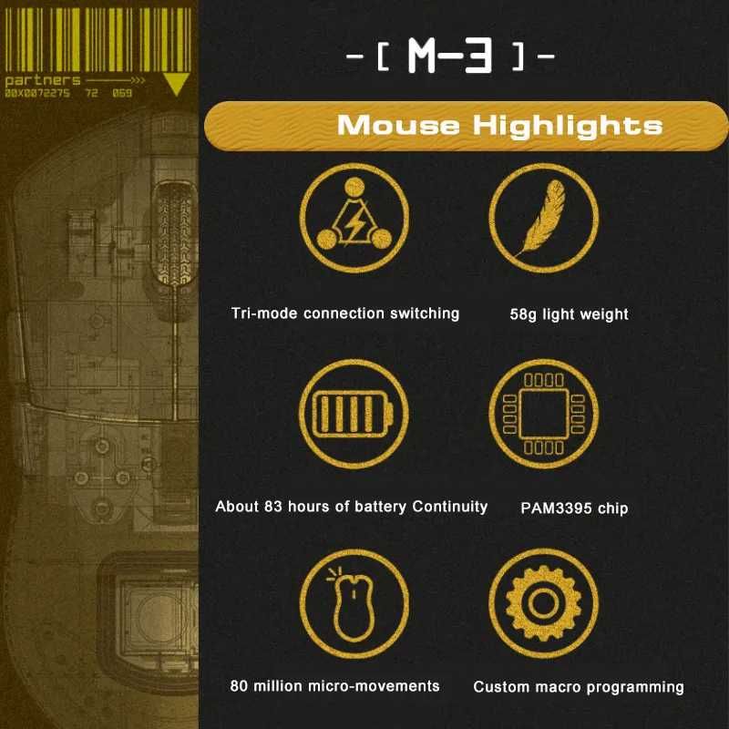 НОВА Бездротова ігрова мишка Darmoshark M3 сенсор PMW3395, біла /чорна