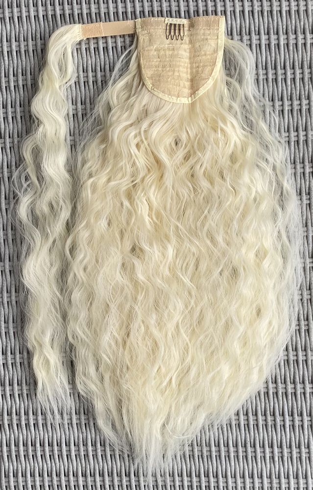 Premium Ultra włosy doczepiane, jasny blond, kucyk, treska, ( 312 )