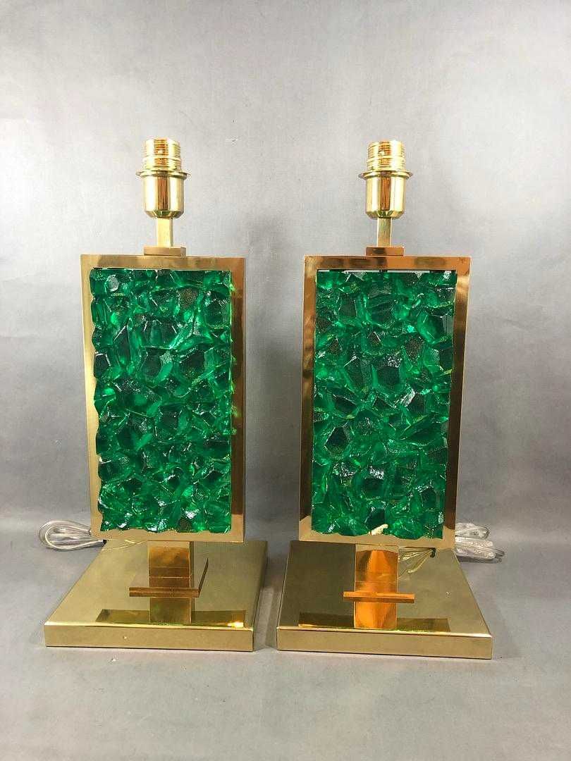 Par de Candeeiros Gianluca Fontana Vidro Verde Murano, Itália Séc. XXI