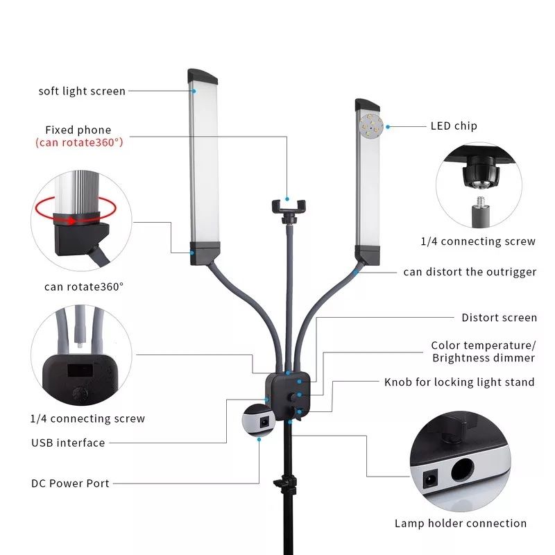 Lampa kosmetyczna Dual LED 40W do makijażu + pilot + statyw + torba