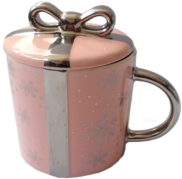 Kubek z pokrywką kokardą święta prezent 380ml