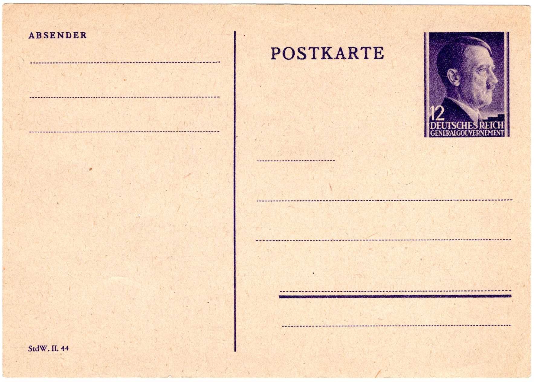 Pocztówka Generalnego Gubernatorstwa z czasów okupacji