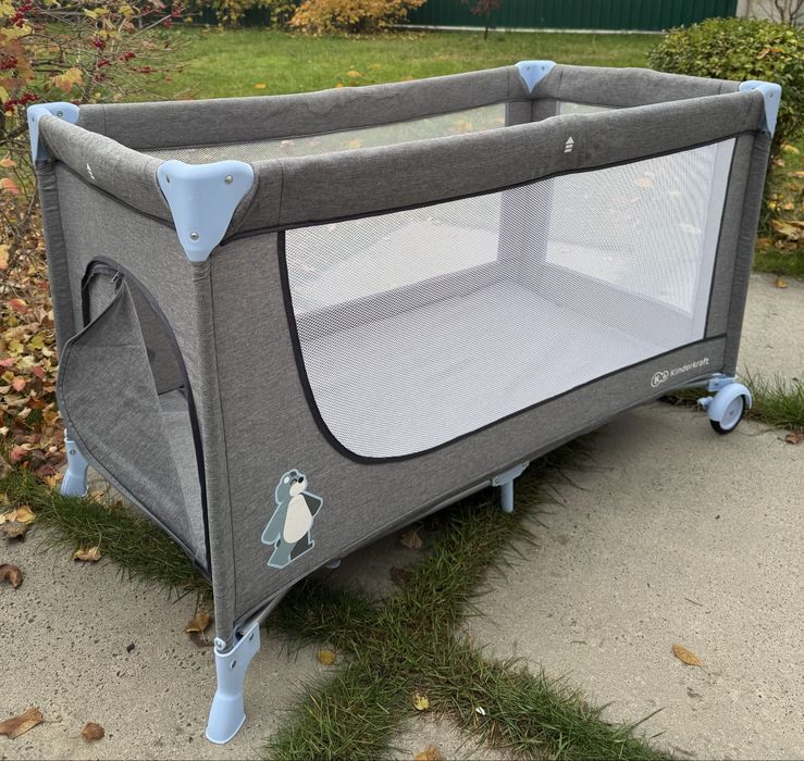 Дитяче ліжечко-манеж Kinderkraft Joy Light Grey.