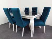 Nowy Zestaw Stół do 240cm + 6 krzeseł tapicerowanych glamour