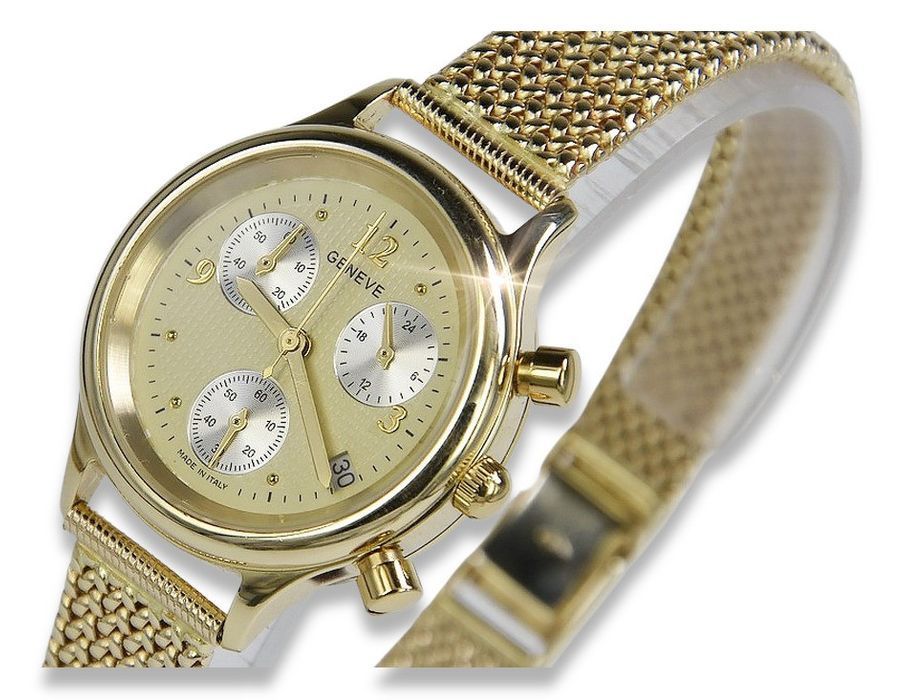 Złoty zegarek damski 14k 585 z bransoletą Geneve lw019y&lbw003y