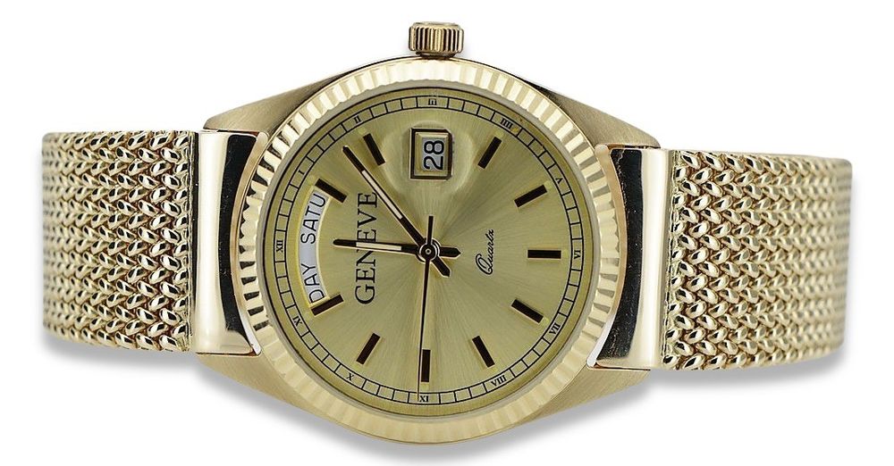 Złoty zegarek z bransoletą męski unisex 14k 585 Geneve mw013ydy&mbw014
