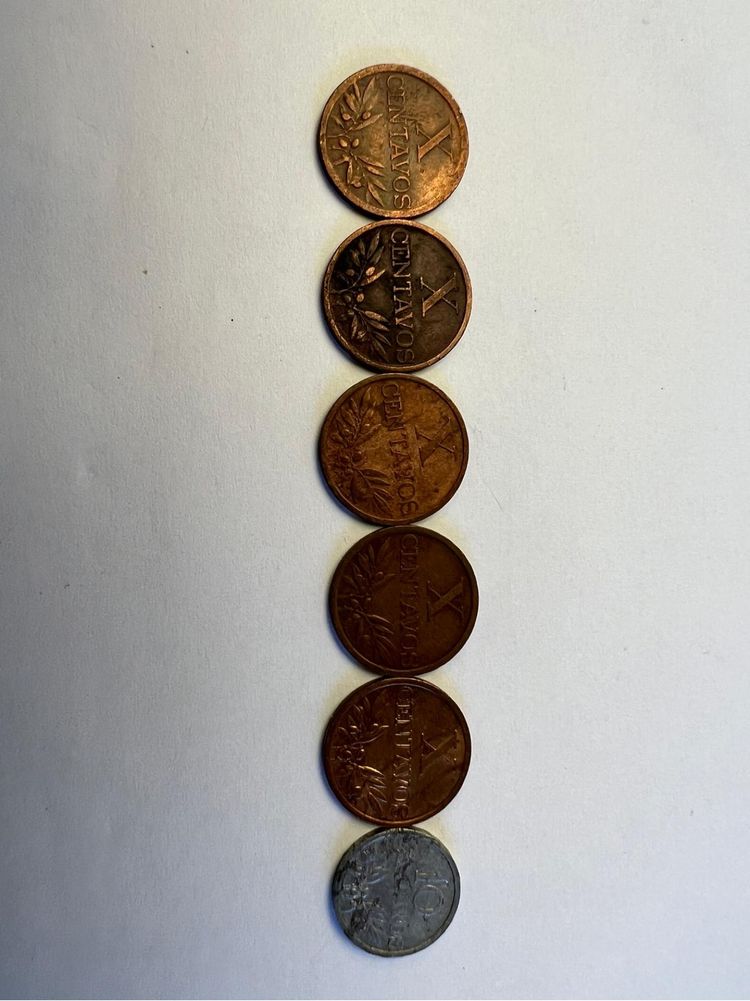 Moedas antigas Escudo 20 centavos, 10 centavos, 50 centavos, 1 escudo,