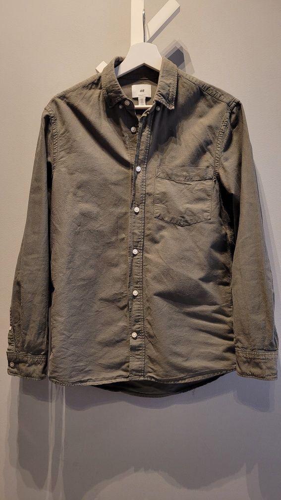 Koszula męska HM S khaki długi rękaw regular fit