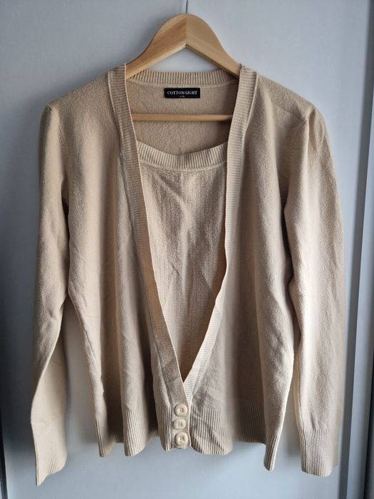 Beżowy sweter Cotton Light z wełną, rozmiar L/XL, modny