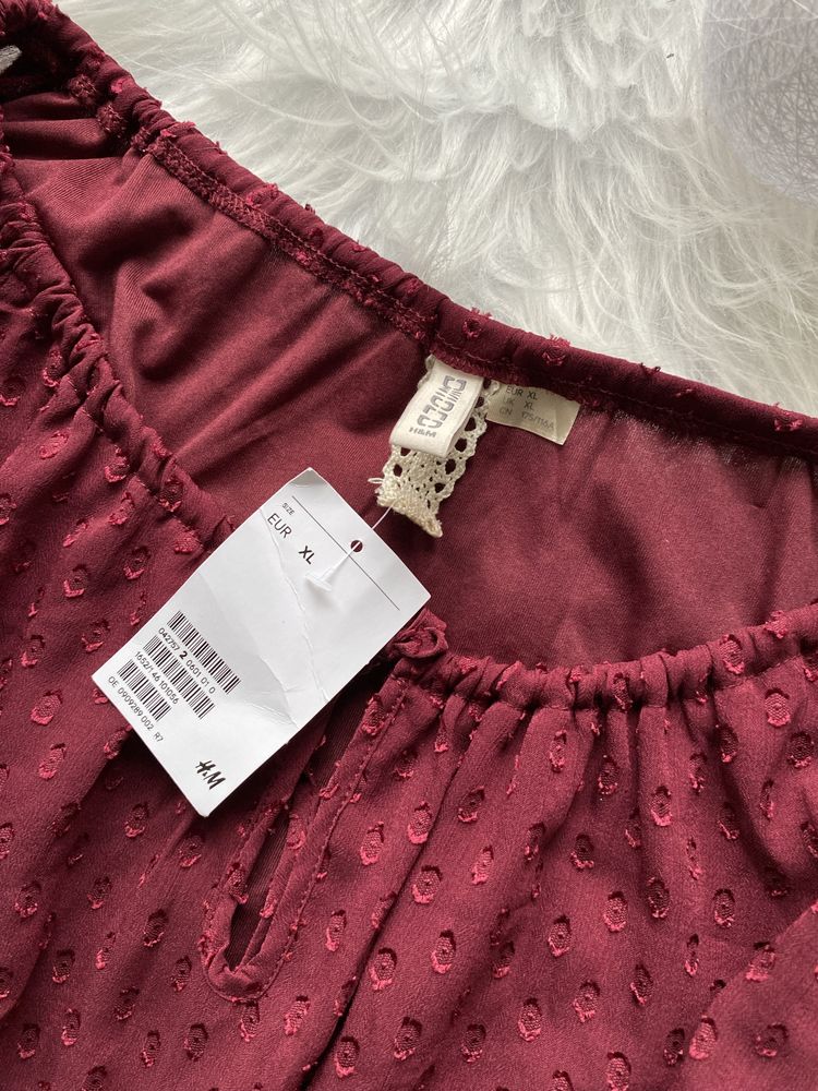 Sukienka nowa H&M bordowa XL długi rękaw midi