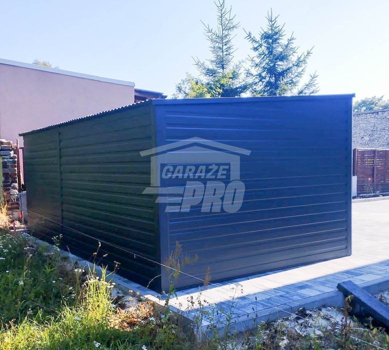 Domek ogrodowy - schowek 6x3 Brama  antracyt Dach spad w tył GP204