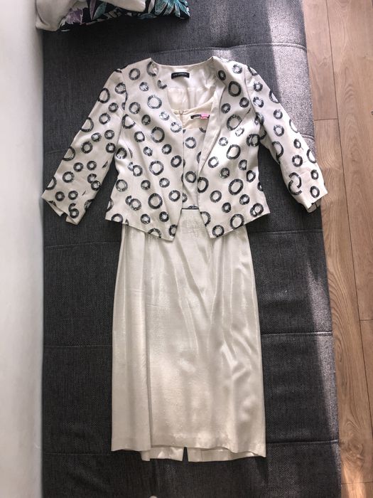 Elegancki komplet sukienka wizytowa i żakiet vito vergelis rozmiar m