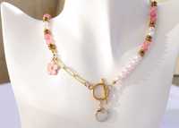 Naszyjnik handmade z różowym jadeitem