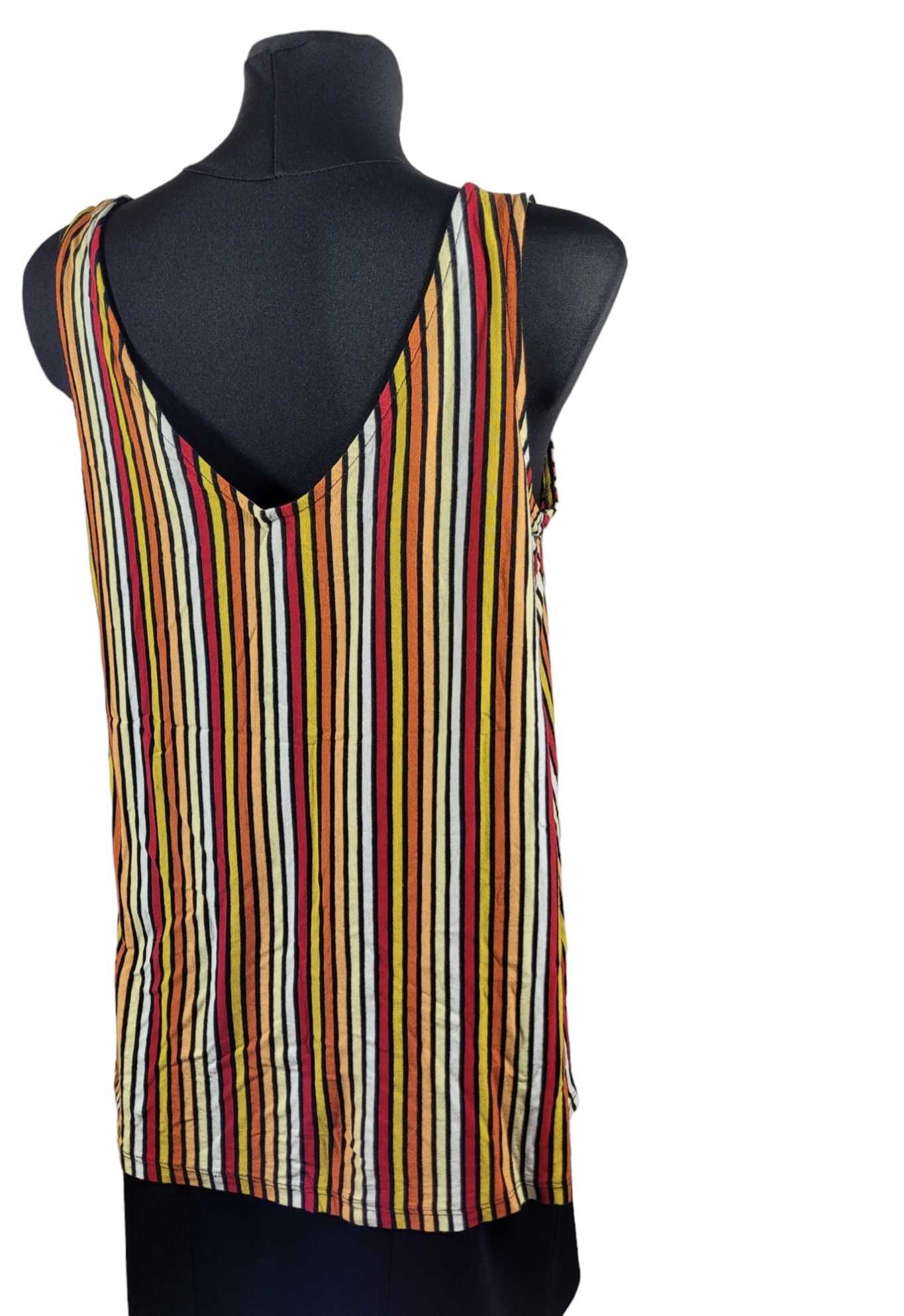 Bluzka na ramiączkach wzór w kolorowe paski 42,XL F&F plus size guziki