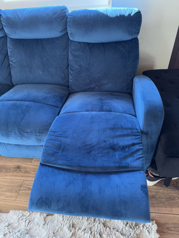 Sofa 3-osobowa welurowa z manualną funkcją relaksu