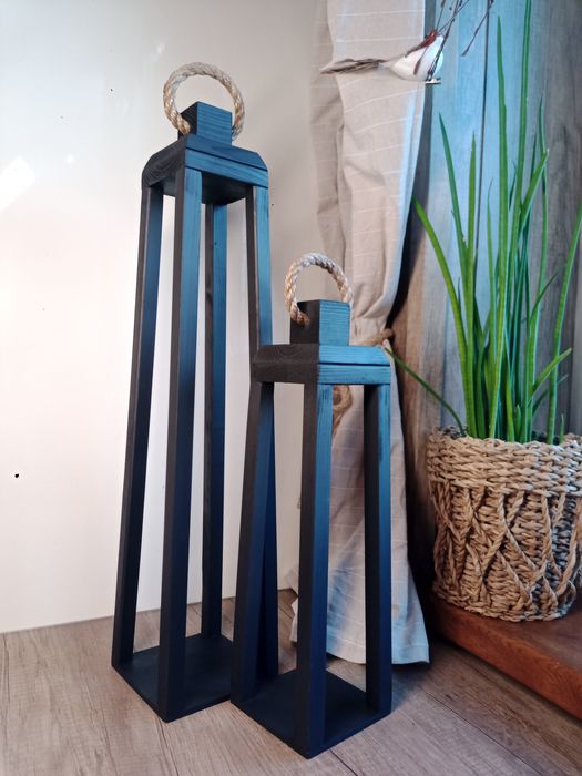 Lampion drewniany czarny latarnia domogród