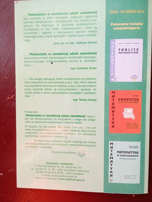 Matematyka w Zasadniczej Szkole Zawodowej - kl.1 - 2002 rok
