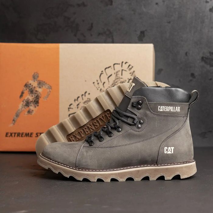 Высокие теплые ботинки CAT мужские, кожаные, зимові черевики чоловічі