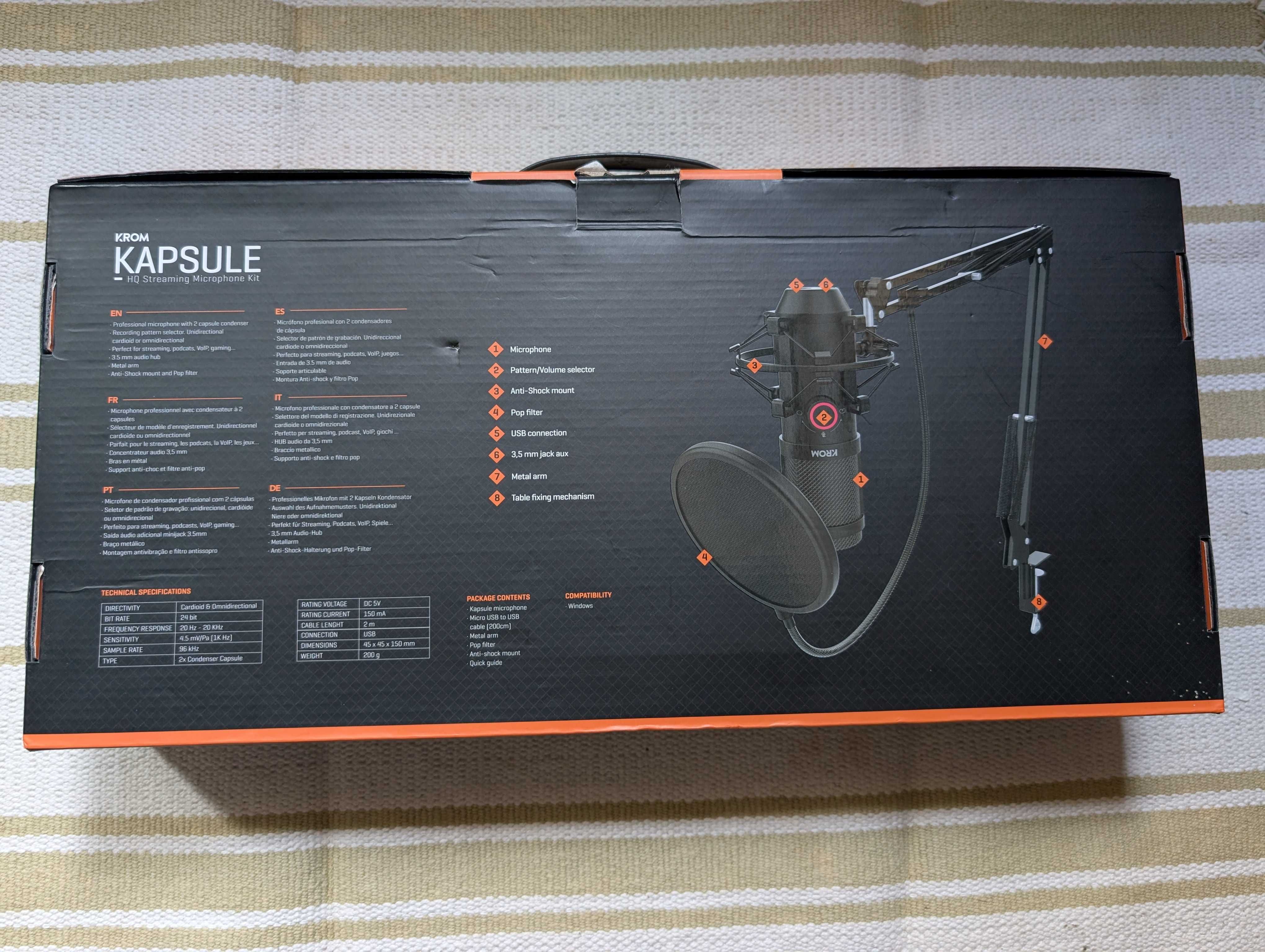 Microfone Krom Kapsule HQ Streaming — Como Novo, na Caixa