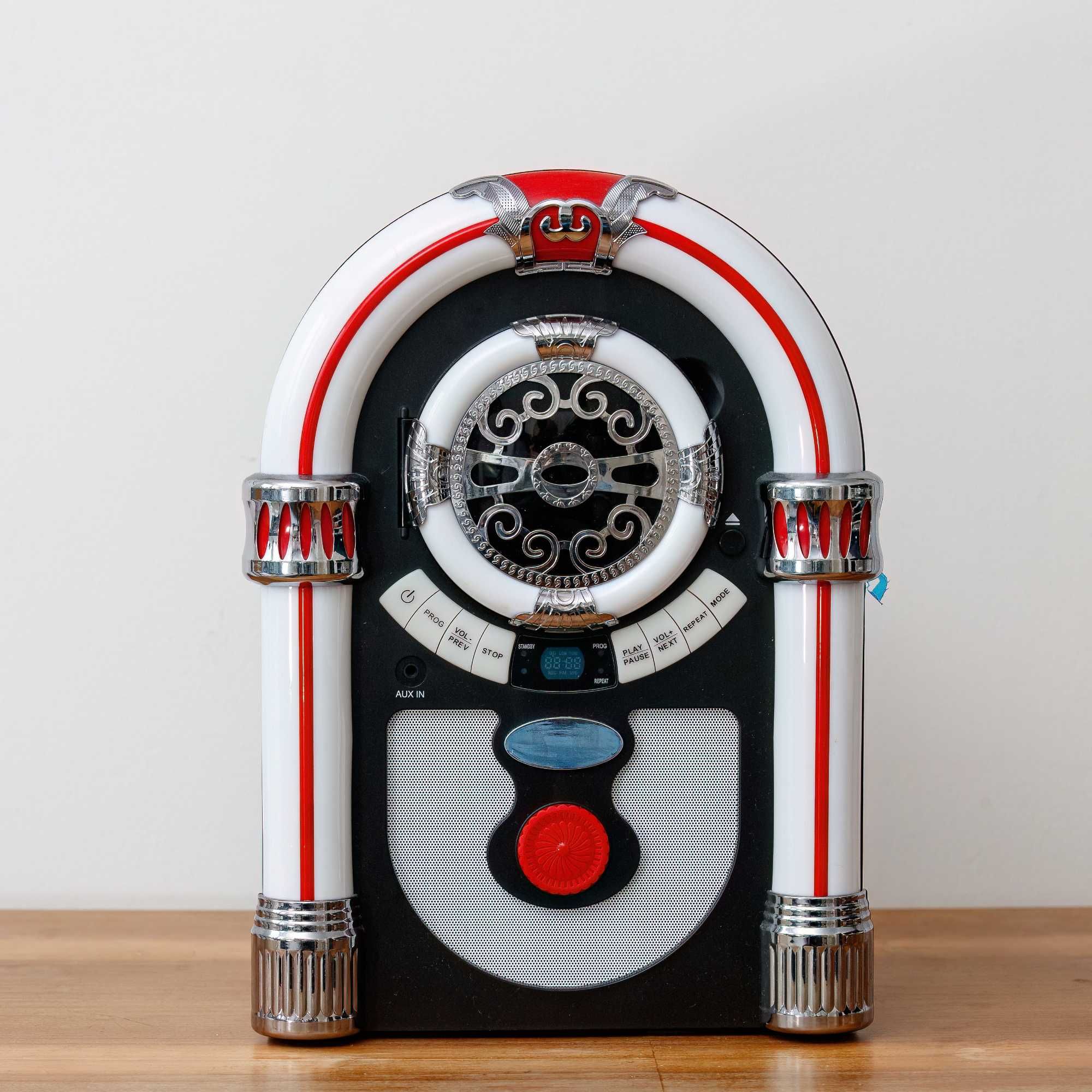 głośnik retro Jukebox – radio, CD, AUX, bluetooth, styl vintage + RGB