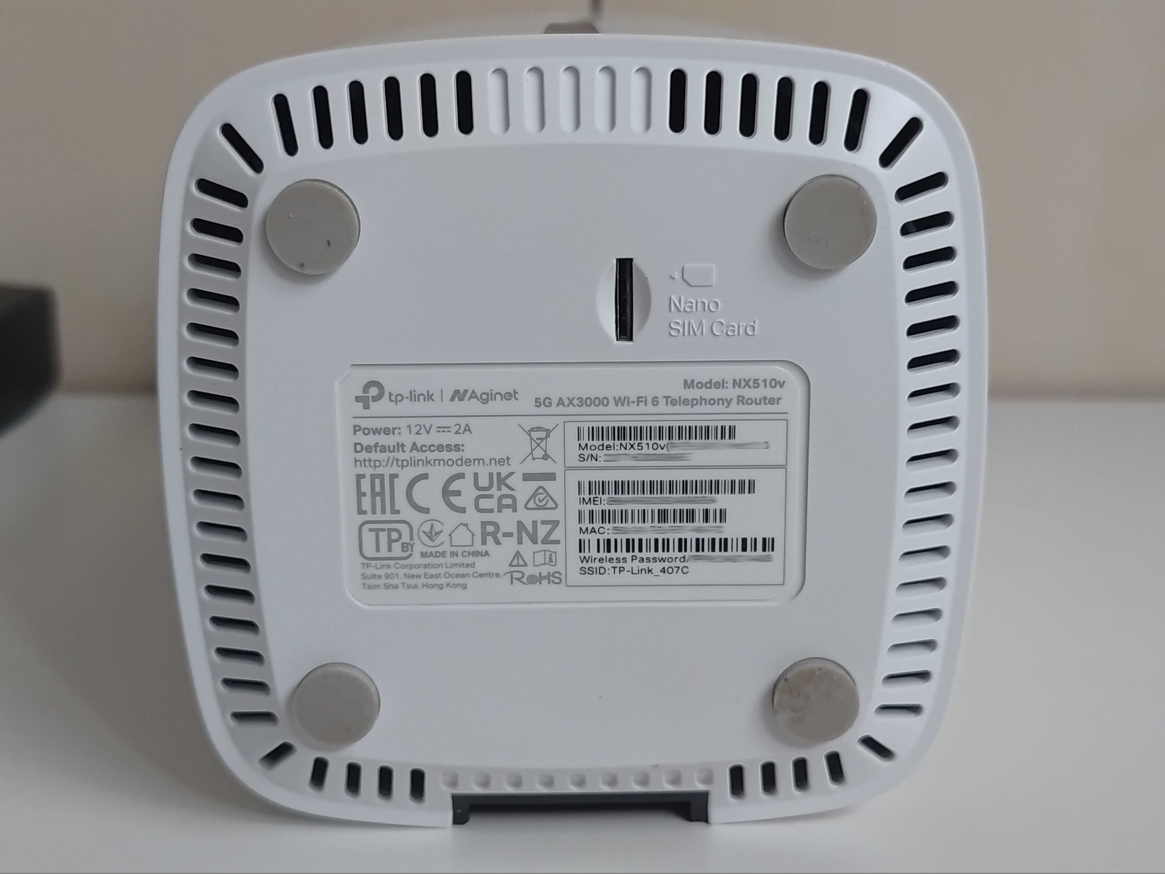 TP-Link 5G NX510v AX3000 Cat6, Dwupasmowy 2,4GHz / 5GHz, karta SIM