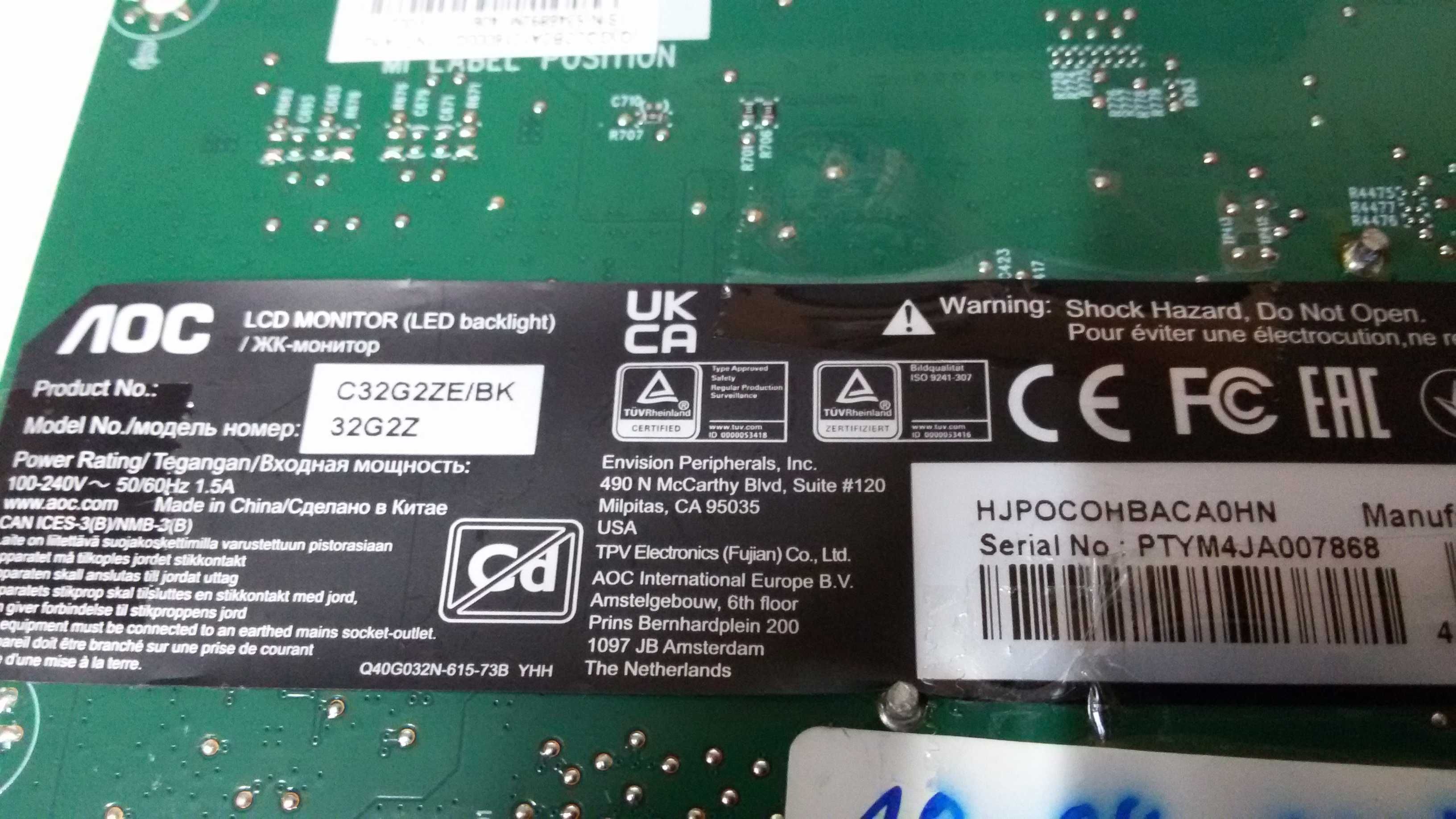 715g9500-m0a-b08-0h5k monitor curvo tft led aoc c32g2ze-bk