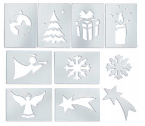 Szablony świąteczne do sztucznego śniegu dekoracje zestaw z puszką !
