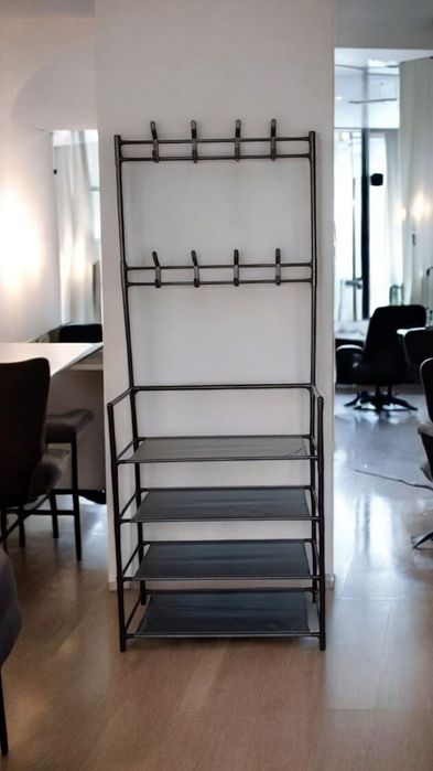 Organizer stojący metalowy - 2w1 - haczyki półki na buty czarny LOFT
