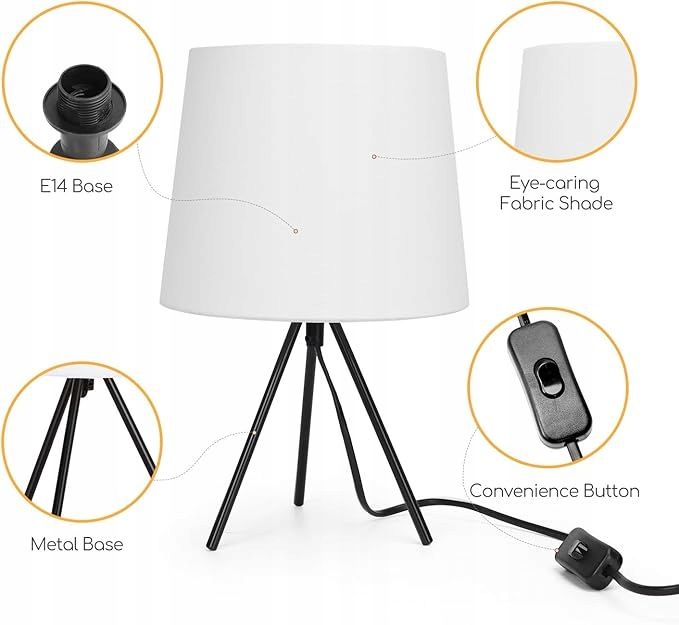 Aigostar Lampa stołowa E14 Nowoczesna lampka nocna tkanina retro