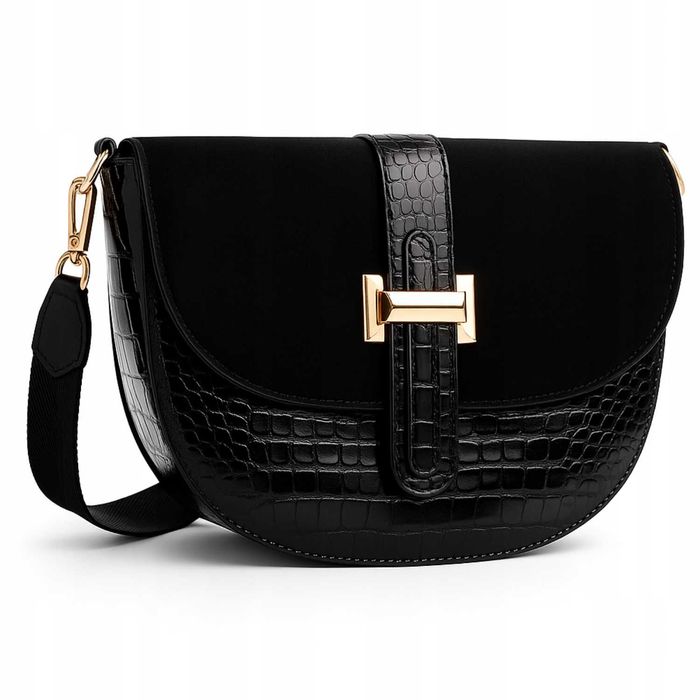 Torebka Damska Listonoszka Półksiężyc Czarna Miejska Na Ramię EkoSkóra