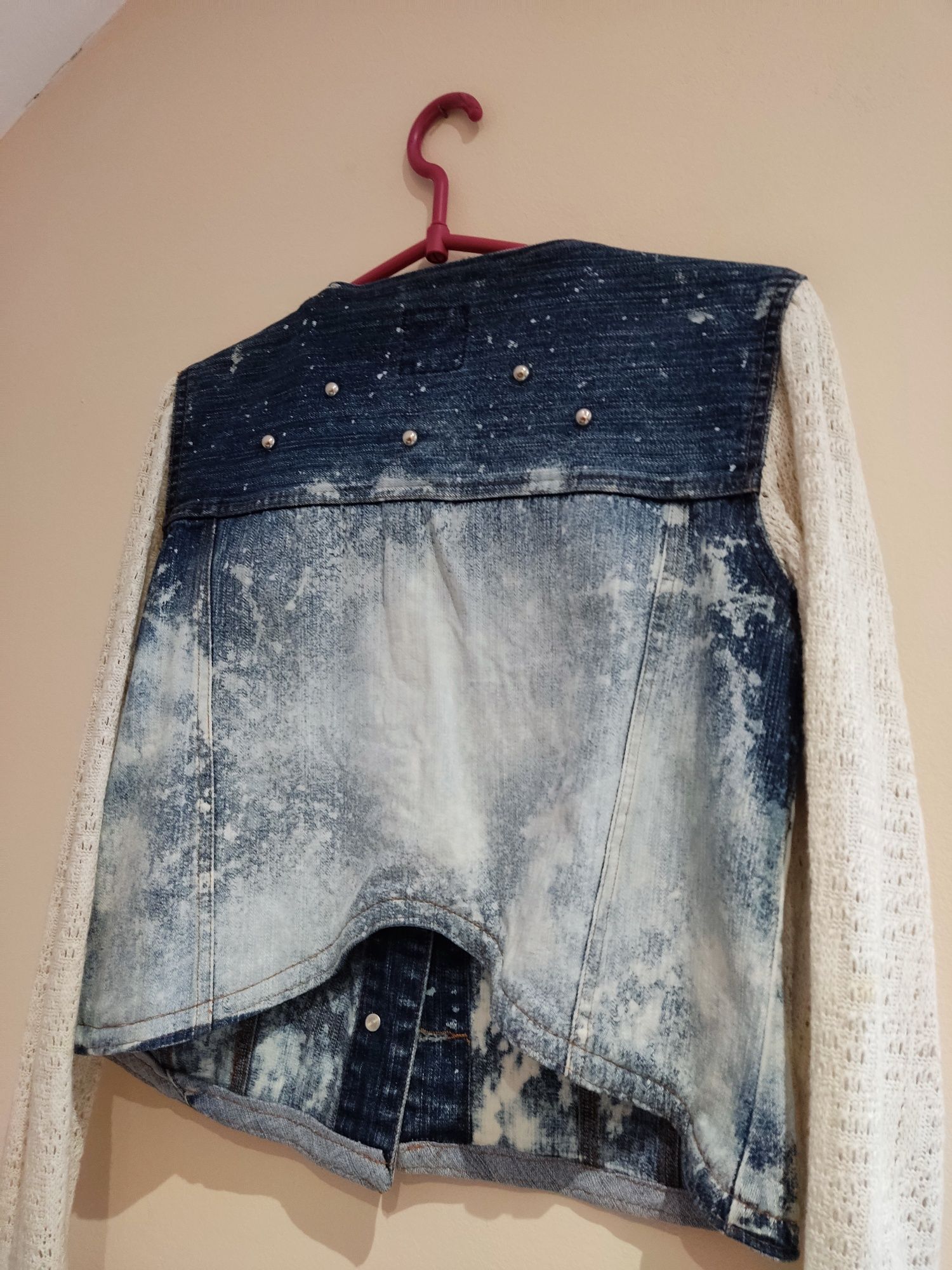 Kurtka DIY jedyna taka katana jeansowa ćwieki farbowana ręcznie szyta