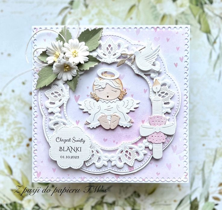 Kartka Pamiątka na Chrzest w pudełku,personalizowana ręcznie robiona